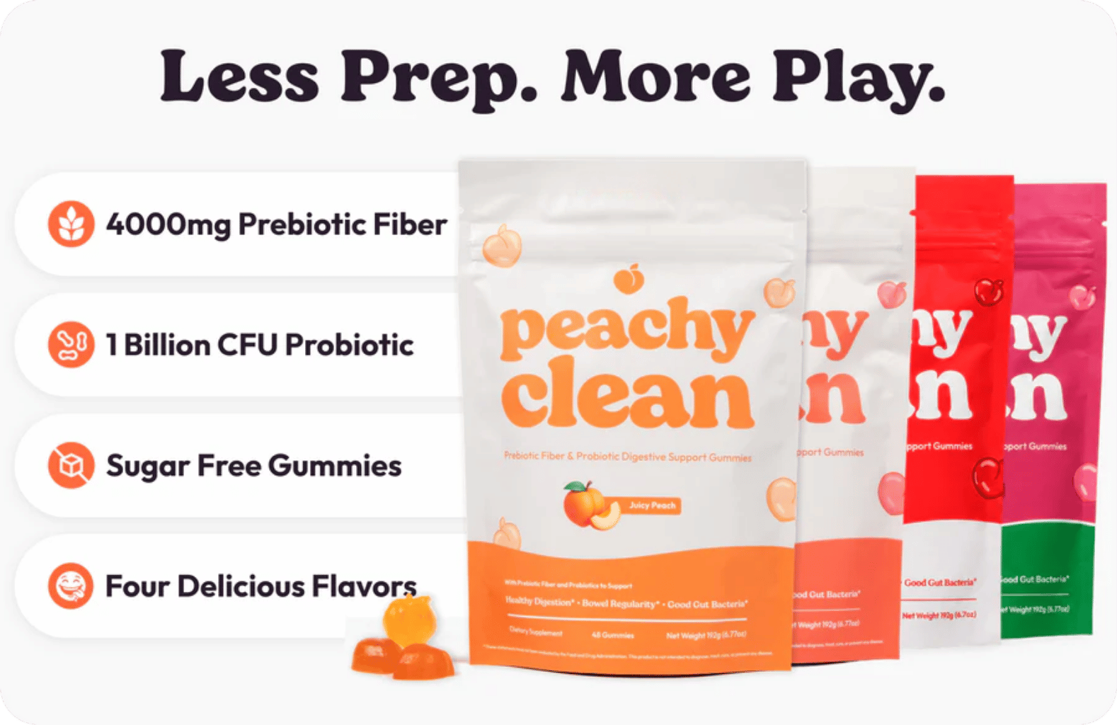 Peachy Clean™ Sugar-Free Pre+Probiotic Fiber Gummies