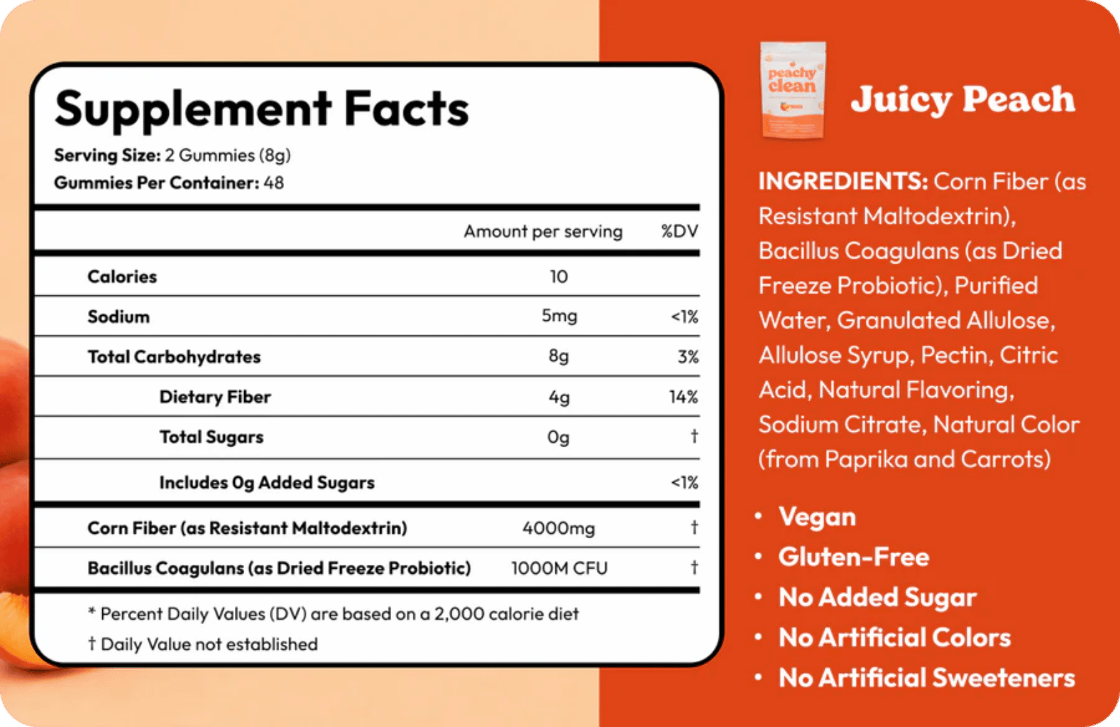 Peachy Clean™ Sugar-Free Pre+Probiotic Fiber Gummies